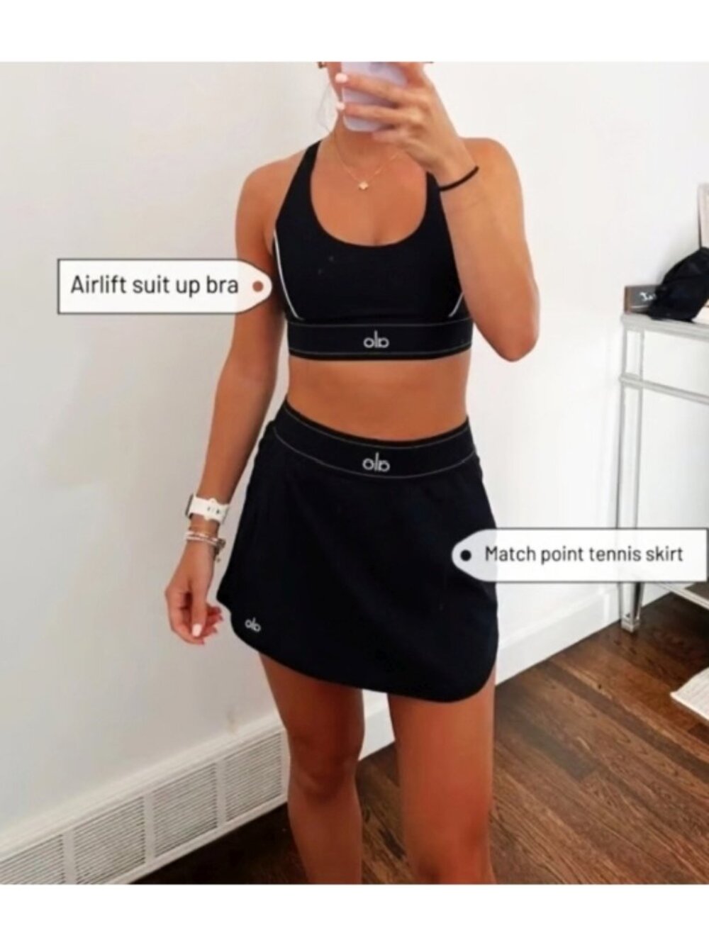 Alo Match Point Tennis Skirt Black Athletic Active Shorts Sports Mini Skort M - Picture 7 of 15